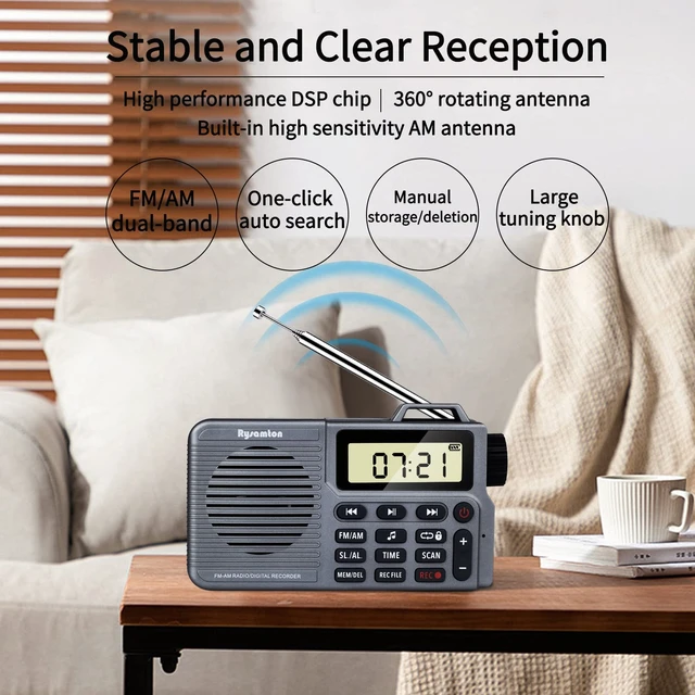 Alt view image 6 of 7 - Portable AM/FM Radio, Small Pocket Radio with Bass Speaker, Support Micro SD Card and Record, Long Battery Life, Alarm and Sleep Function