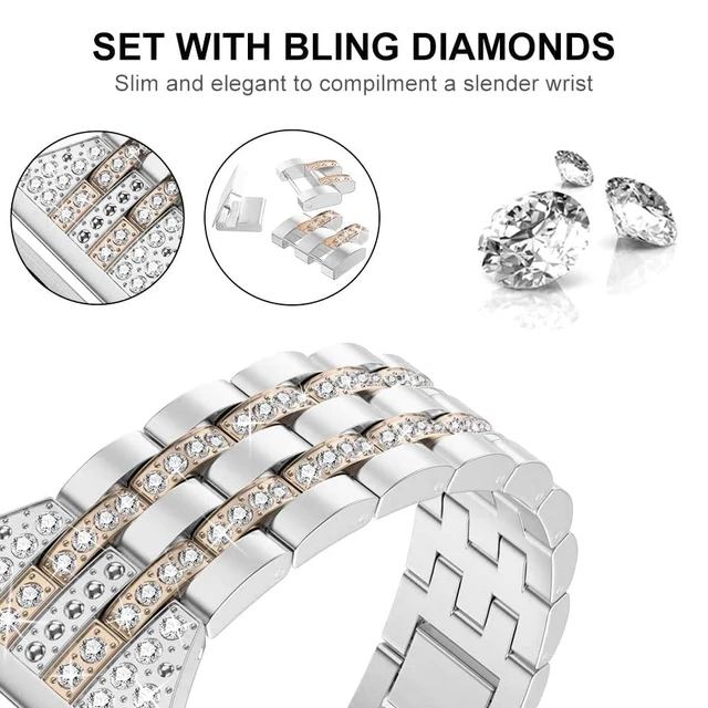 Alt view image 3 of 6 - Bling Bands Compatible with Fitbit Versa 4/Sense 2/Versa 3/Sense, Women Dressy Slim Bracelet Metal Replacement Wristbands