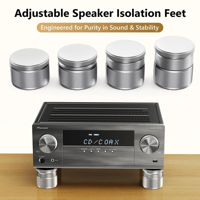 Alt view image 4 of 7 - Height Adjustable Speaker Feet, Leveling Feet, 4 Pack Silver 0.9-1.5 Inch Adjustable, 500 lbs Load Capacity, Metal Non-Slip Silicone Pads, Leveling Kit for Turntable, Speaker (Set of 4)