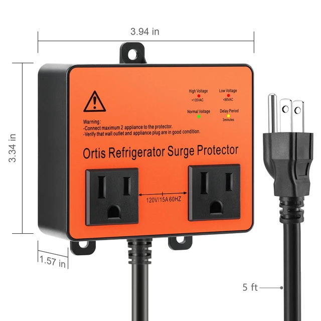 Alt view image 6 of 7 - Refrigerator Surge Protector, Double Outlet Voltage Protector for Home Appliances with Time Delay, 5ft Power Cord, Protects Against Brownout, Spike, Instant Surge All Voltage Abnormalities