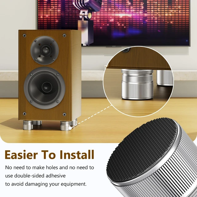 Alt view image 6 of 7 - Height Adjustable Speaker Feet, Leveling Feet, 4 Pack Silver 0.9-1.5 Inch Adjustable, 500 lbs Load Capacity, Metal Non-Slip Silicone Pads, Leveling Kit for Turntable, Speaker (Set of 4)