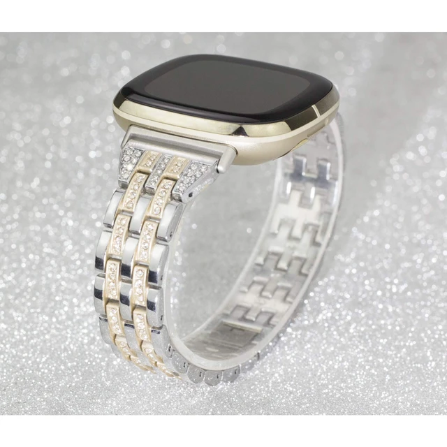 Alt view image 6 of 6 - Bling Bands Compatible with Fitbit Versa 4/Sense 2/Versa 3/Sense, Women Dressy Slim Bracelet Metal Replacement Wristbands
