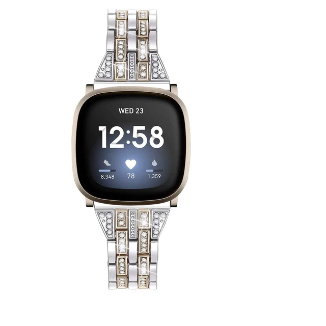 Alt view image 2 of 6 - Bling Bands Compatible with Fitbit Versa 4/Sense 2/Versa 3/Sense, Women Dressy Slim Bracelet Metal Replacement Wristbands