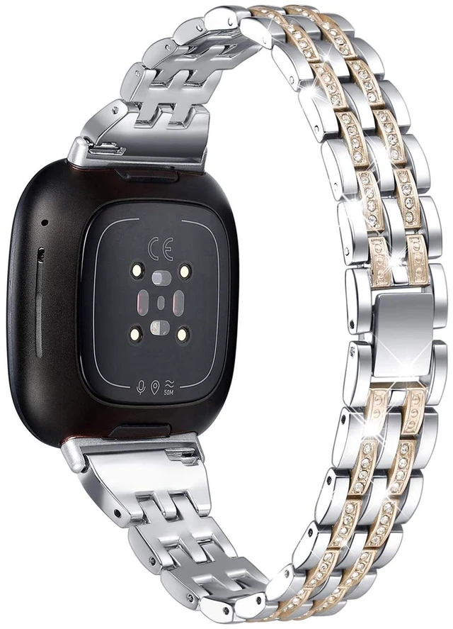 Main image of Bling Bands Compatible with Fitbit Versa 4/Sense 2/Versa 3/Sense, Women Dressy Slim Bracelet Metal Replacement Wristbands