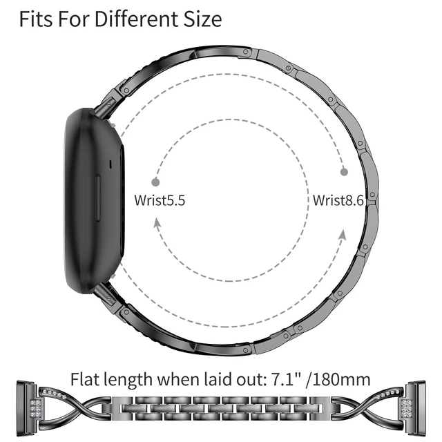 Alt view image 3 of 7 - Metal Band Compatible with Fitbit Versa 4 3/Sense 2 1 Bands Women Dressy Stainless Steel Bling Rhinestone Link Bracelet Wristband Replacement Strap for Versa 4/3/Sense 2/Sense