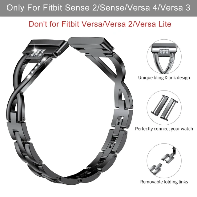Alt view image 2 of 7 - Metal Band Compatible with Fitbit Versa 4 3/Sense 2 1 Bands Women Dressy Stainless Steel Bling Rhinestone Link Bracelet Wristband Replacement Strap for Versa 4/3/Sense 2/Sense