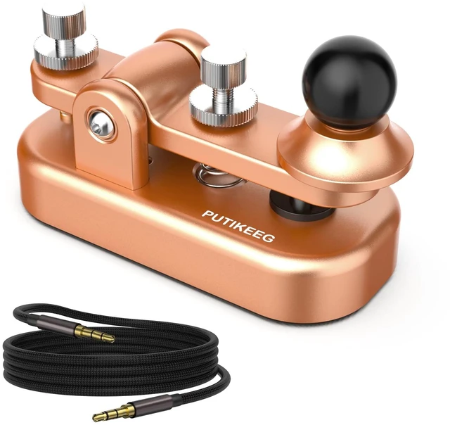Main image of Mini Morse Radio Key CW HAM Send Telegram Double Paddle Morse Code Key with Aluminum Alloy Body Base Gold(S)
