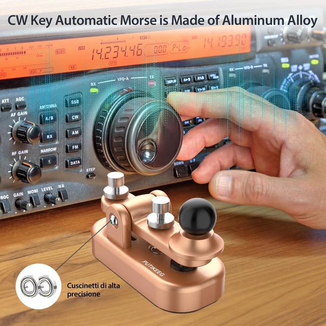 Alt view image 2 of 7 - Mini Morse Radio Key CW HAM Send Telegram Double Paddle Morse Code Key with Aluminum Alloy Body Base Gold(S)