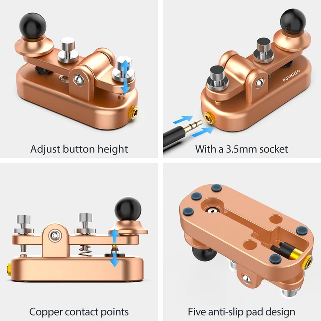 Alt view image 3 of 7 - Mini Morse Radio Key CW HAM Send Telegram Double Paddle Morse Code Key with Aluminum Alloy Body Base Gold(S)