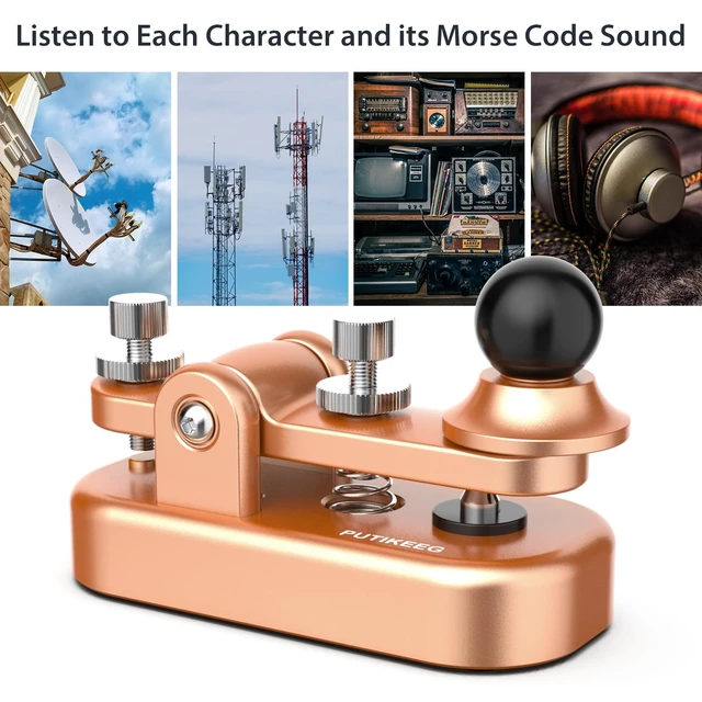 Alt view image 4 of 7 - Mini Morse Radio Key CW HAM Send Telegram Double Paddle Morse Code Key with Aluminum Alloy Body Base Gold(S)