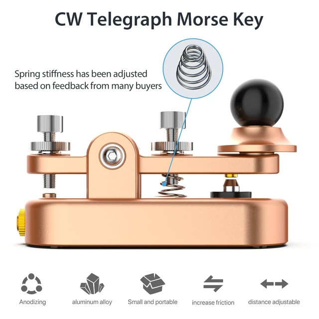 Alt view image 7 of 7 - Mini Morse Radio Key CW HAM Send Telegram Double Paddle Morse Code Key with Aluminum Alloy Body Base Gold(S)