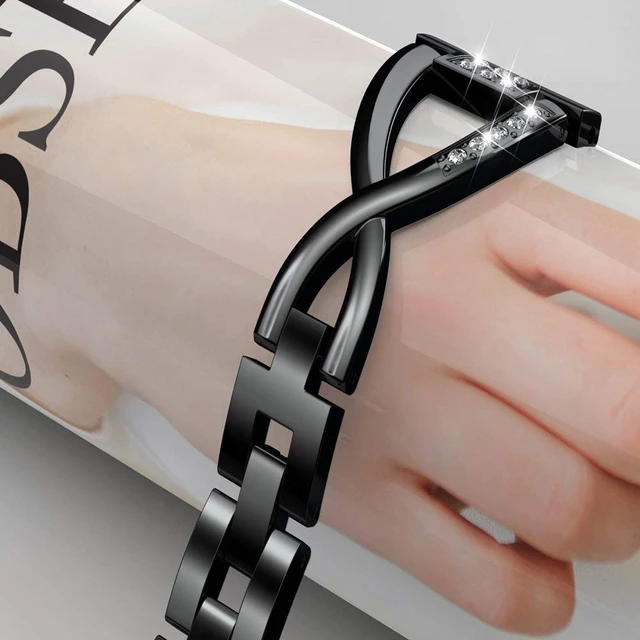 Alt view image 7 of 7 - Metal Band Compatible with Fitbit Versa 4 3/Sense 2 1 Bands Women Dressy Stainless Steel Bling Rhinestone Link Bracelet Wristband Replacement Strap for Versa 4/3/Sense 2/Sense