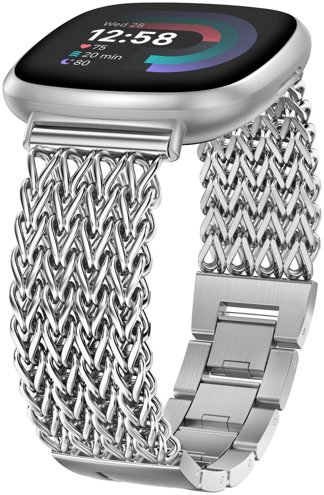 Main image of Metal Bands Compatible with Fitbit Sense 2/Versa 4/Versa 3/Sense Bands Women, Dressy Stainless Steel Multi-chain Designer Luxury Link Bracelet Wristband Replacement Strap