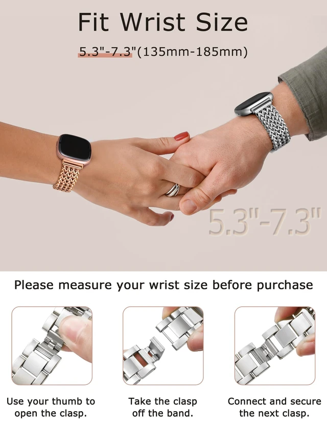 Alt view image 2 of 6 - Metal Bands Compatible with Fitbit Sense 2/Versa 4/Versa 3/Sense Bands Women, Dressy Stainless Steel Multi-chain Designer Luxury Link Bracelet Wristband Replacement Strap