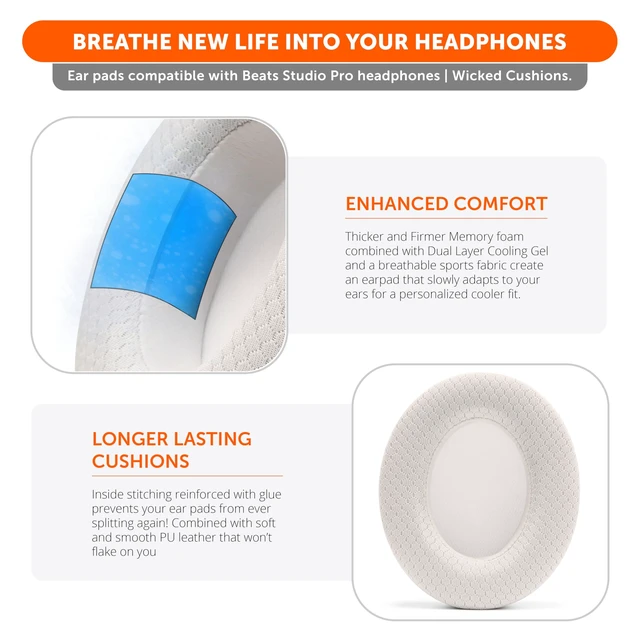 Alt view image 4 of 7 - Freeze Studio Pro - Cooling Gel Ear Pads for Beats Studio Pro Made by Wicked Cushions Does Not Fit Any Other Beats Headphones. Enhanced Foam & Stronger Adhesive Beige