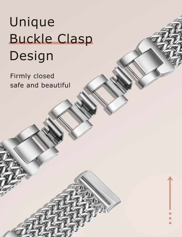 Alt view image 3 of 6 - Metal Bands Compatible with Fitbit Sense 2/Versa 4/Versa 3/Sense Bands Women, Dressy Stainless Steel Multi-chain Designer Luxury Link Bracelet Wristband Replacement Strap