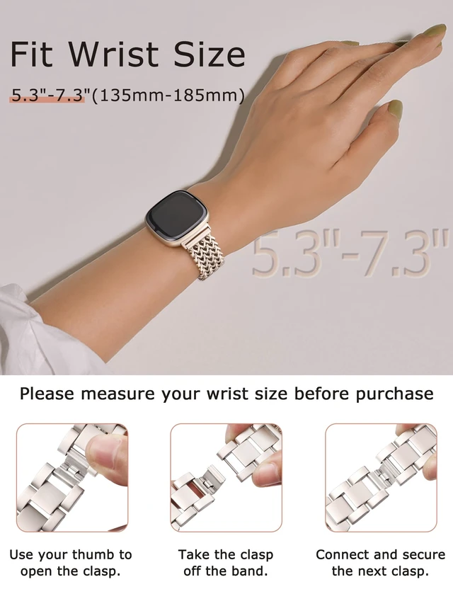 Alt view image 2 of 6 - Metal Bands Compatible with Fitbit Sense 2/Versa 4/Versa 3/Sense Bands Women, Dressy Stainless Steel Multi-chain Designer Luxury Link Bracelet Wristband Replacement Strap