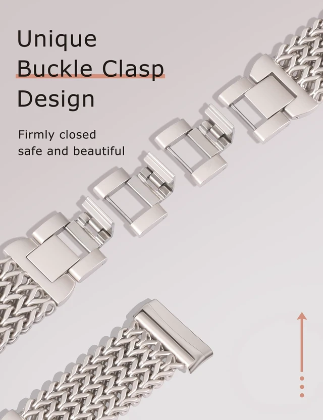 Alt view image 3 of 6 - Metal Bands Compatible with Fitbit Sense 2/Versa 4/Versa 3/Sense Bands Women, Dressy Stainless Steel Multi-chain Designer Luxury Link Bracelet Wristband Replacement Strap