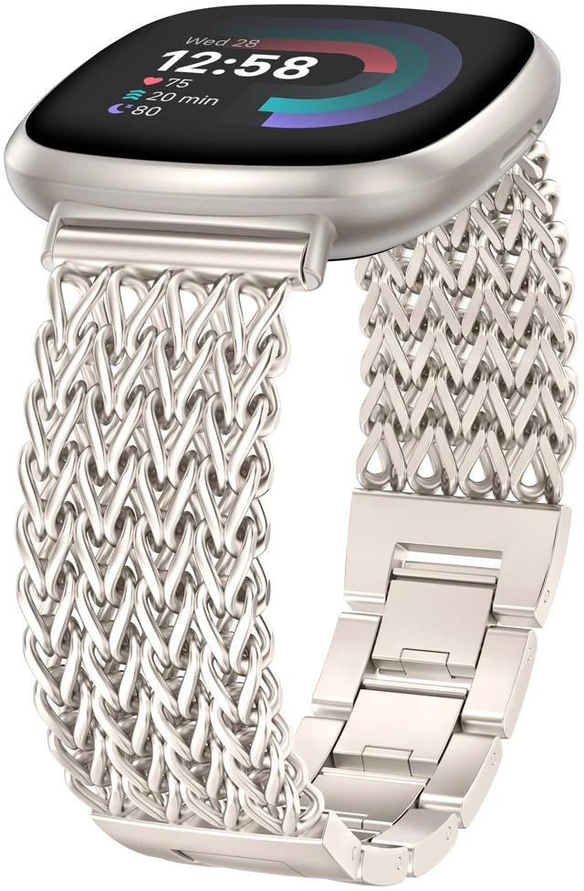 Main image of Metal Bands Compatible with Fitbit Sense 2/Versa 4/Versa 3/Sense Bands Women, Dressy Stainless Steel Multi-chain Designer Luxury Link Bracelet Wristband Replacement Strap