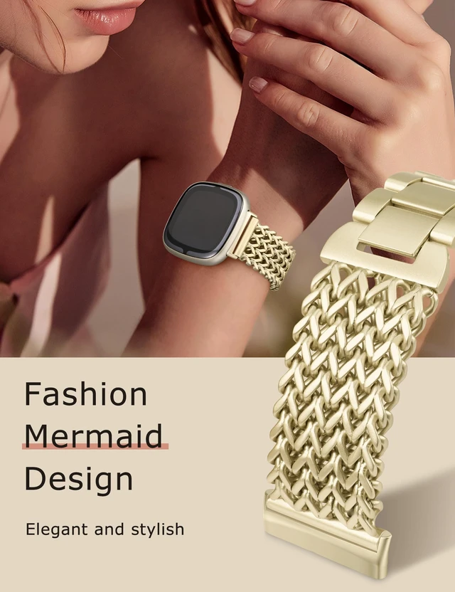 Alt view image 5 of 6 - Metal Bands Compatible with Fitbit Sense 2/Versa 4/Versa 3/Sense Bands Women, Dressy Stainless Steel Multi-chain Designer Luxury Link Bracelet Wristband Replacement Strap
