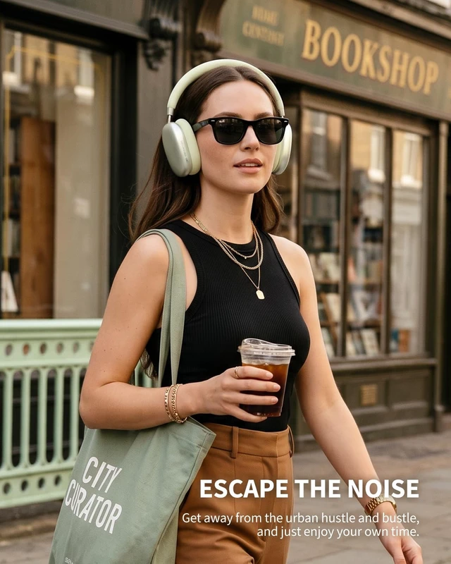 Alt view image 7 of 7 - YG01 Wireless Over-Ear Headphones, Active Noise Cancelling, Up to 58H Battery Life, Bluetooth 5.3, Great for Travel & Office, USB-C Lossless Audio, Microphone for iPhone Android - Green
