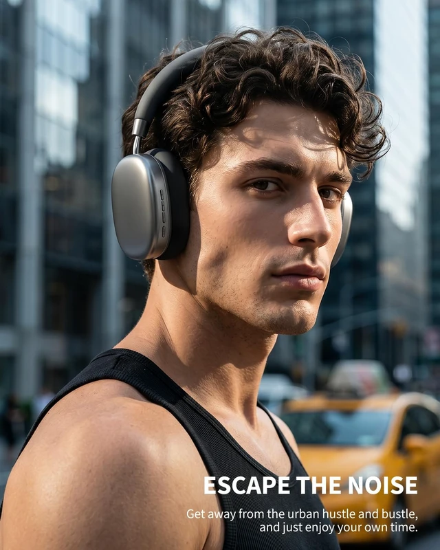 Alt view image 7 of 7 - YG01 Wireless Over-Ear Headphones, Active Noise Cancelling, Up to 58H Battery Life, Bluetooth 5.3, Great for Travel & Office, USB-C Lossless Audio, Microphone for iPhone Android - Black