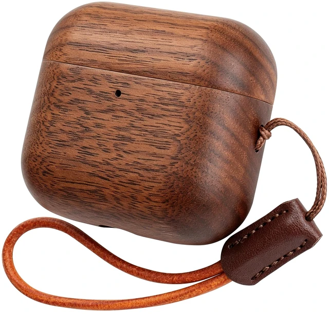 Main image of Wooden AirPods 4/5 Case, North American Walnut, Unique Natural Wood Grain Natural North American Walnut,Magnetic Closure,Scratch Everyday Bump Protection,Convenient to Charge,Leather Lanyard Include