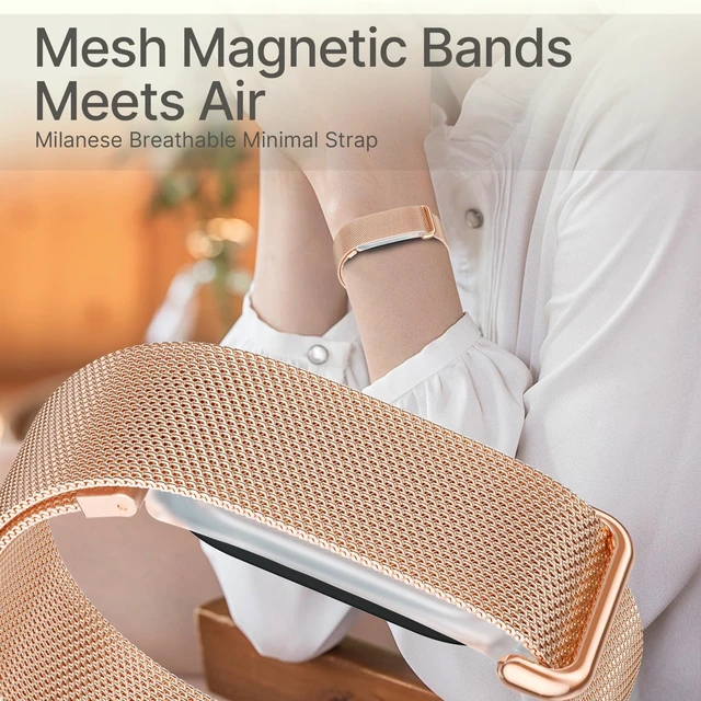 Alt view image 2 of 7 - Mesh Band Compatible for Google Fitbit Air,Stainless Steel Milanese Loop Metal Strap with Smooth Edges Magnetic Clasp,Adjustable Breathable Replacement Wristband for Men Women Dress Work Sport Daily