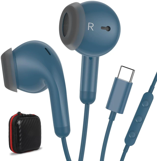 Main image of USB C Earbuds Headphones for iPad 10th Gen for iPhone Duo 18 Pro 17 15 Blue USB-C Wired Earphones with Mic Volume Control Noise Isolating HiFi Stereo Type C Headset for Google Pixel 11 Pro/Galaxy S26