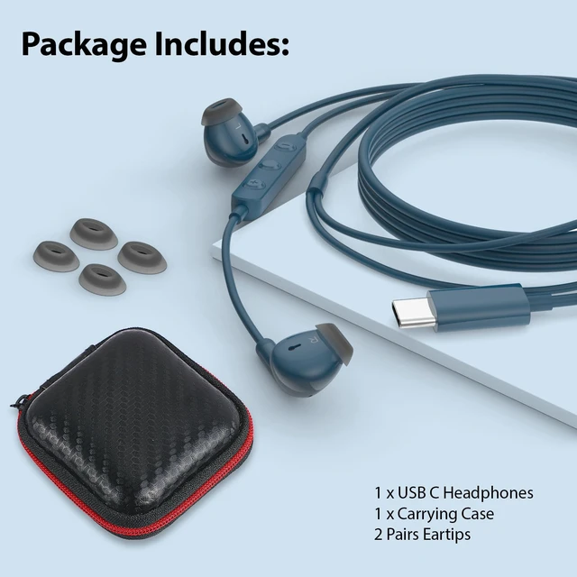 Alt view image 6 of 7 - USB C Earbuds Headphones for iPad 10th Gen for iPhone Duo 18 Pro 17 15 Blue USB-C Wired Earphones with Mic Volume Control Noise Isolating HiFi Stereo Type C Headset for Google Pixel 11 Pro/Galaxy S26