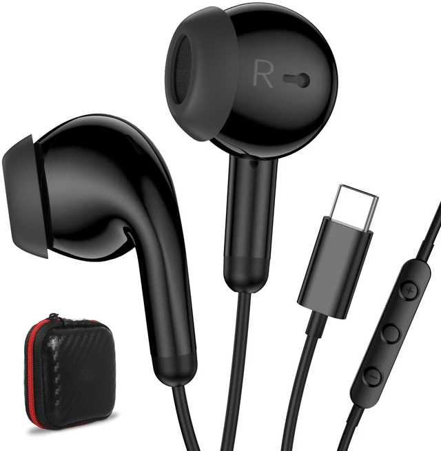 Main image of USB C Earbuds Headphone for iPad 10th Gen for iPhone Duo 18 Pro 17 15 Black USB-C Wired Earphones with Mic Volume Control Noise Isolating HiFi Stereo Type C Headset for Google Pixel 11 Pro/Galaxy S26