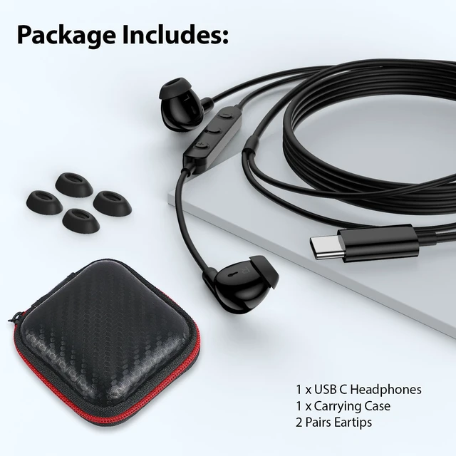 Alt view image 6 of 7 - USB C Earbuds Headphone for iPad 10th Gen for iPhone Duo 18 Pro 17 15 Black USB-C Wired Earphones with Mic Volume Control Noise Isolating HiFi Stereo Type C Headset for Google Pixel 11 Pro/Galaxy S26