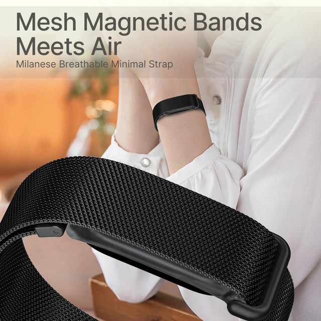 Alt view image 2 of 7 - Mesh Band Compatible for Google Fitbit Air,Stainless Steel Milanese Loop Metal Strap with Smooth Edges Magnetic Clasp,Adjustable Breathable Replacement Wristband for Men Women Dress Work Sport Daily