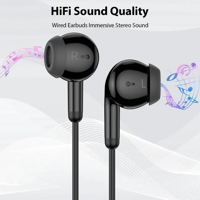 Alt view image 7 of 7 - USB C Earbuds Headphone for iPad 10th Gen for iPhone Duo 18 Pro 17 15 Black USB-C Wired Earphones with Mic Volume Control Noise Isolating HiFi Stereo Type C Headset for Google Pixel 11 Pro/Galaxy S26