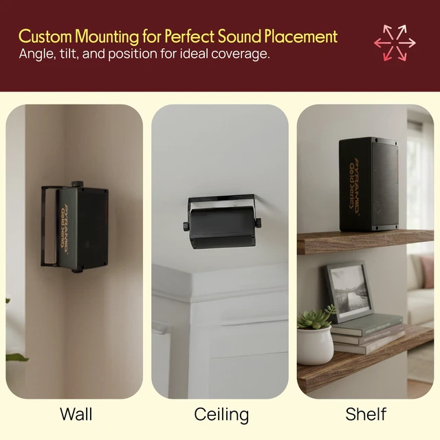 Alt view image 2 of 7 - 300 Watt 3-Way Mini Box Speaker System (Pair), Wall Mountable Indoor/Outdoor Surround Sound Speakers with 3.25" Woofer, 2" Midrange, 1" Tweeter, ABS Sealed Enclosure, Mounting Kit Included