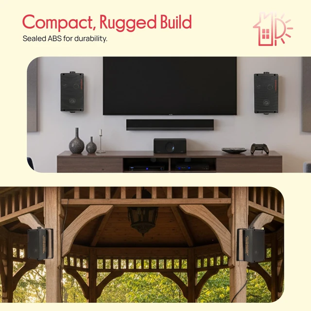 Alt view image 3 of 7 - 300 Watt 3-Way Mini Box Speaker System (Pair), Wall Mountable Indoor/Outdoor Surround Sound Speakers with 3.25" Woofer, 2" Midrange, 1" Tweeter, ABS Sealed Enclosure, Mounting Kit Included