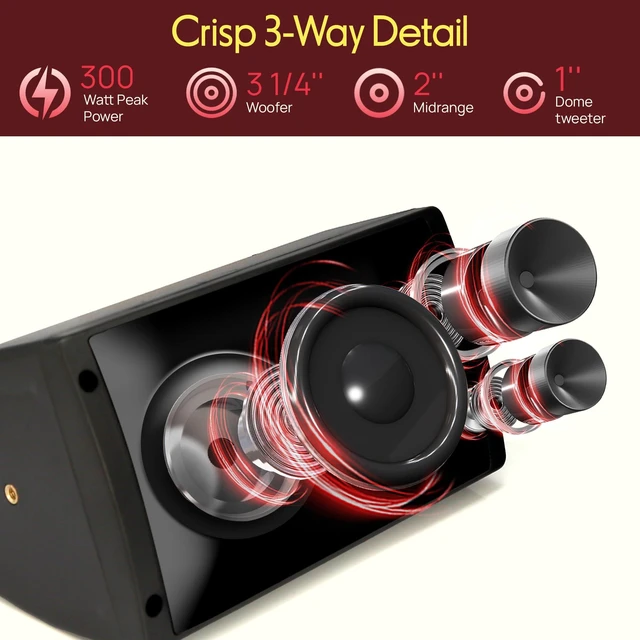 Alt view image 4 of 7 - 300 Watt 3-Way Mini Box Speaker System (Pair), Wall Mountable Indoor/Outdoor Surround Sound Speakers with 3.25" Woofer, 2" Midrange, 1" Tweeter, ABS Sealed Enclosure, Mounting Kit Included