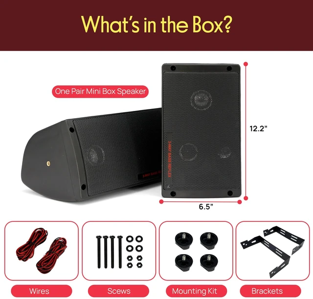 Alt view image 7 of 7 - 300 Watt 3-Way Mini Box Speaker System (Pair), Wall Mountable Indoor/Outdoor Surround Sound Speakers with 3.25" Woofer, 2" Midrange, 1" Tweeter, ABS Sealed Enclosure, Mounting Kit Included