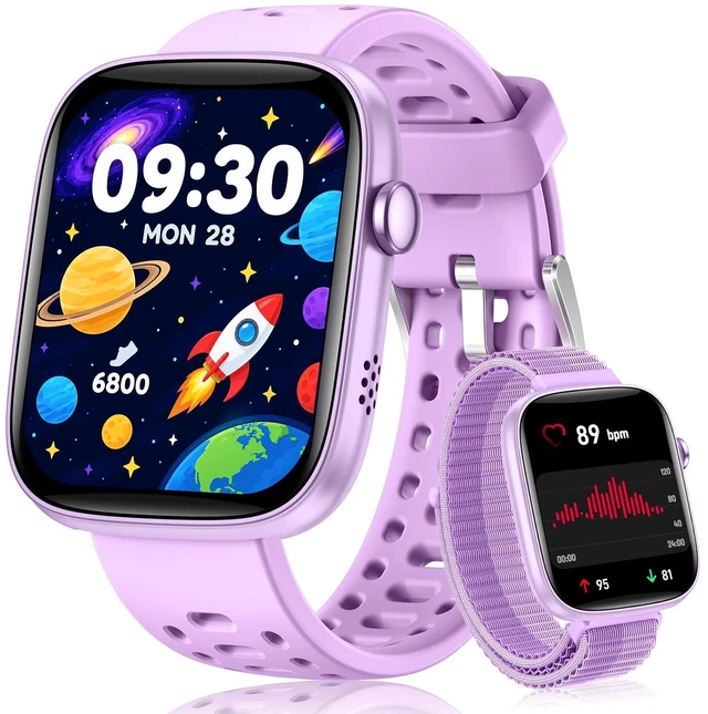Main image of Kids Smart Watch, 80+ Sports Modes, 1.83" Fitness Tracker, Gifts for Boys 1.83" Smart Watch for Kids with Heart Rate, Sleep Monitor, Step Counter, DIY Watch Faces, Puzzle Games, Purple