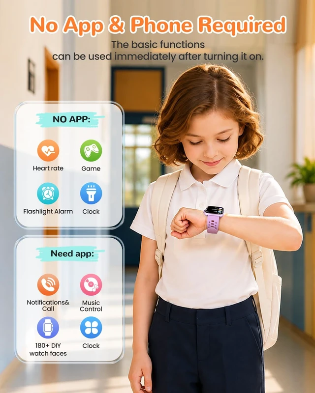 Alt view image 2 of 7 - Kids Smart Watch, 80+ Sports Modes, 1.83" Fitness Tracker, Gifts for Boys 1.83" Smart Watch for Kids with Heart Rate, Sleep Monitor, Step Counter, DIY Watch Faces, Puzzle Games, Purple