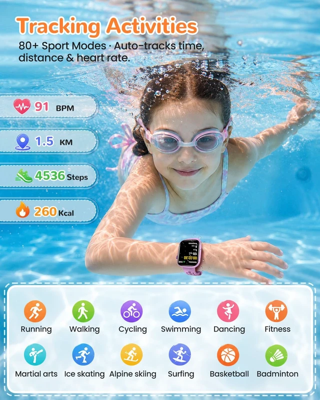 Alt view image 3 of 7 - Kids Smart Watch, 80+ Sports Modes, 1.83" Fitness Tracker, Gifts for Boys 1.83" Smart Watch for Kids with Heart Rate, Sleep Monitor, Step Counter, DIY Watch Faces, Puzzle Games, Purple
