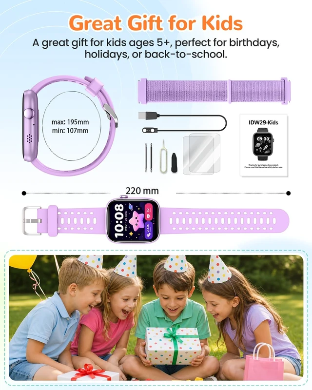 Alt view image 7 of 7 - Kids Smart Watch, 80+ Sports Modes, 1.83" Fitness Tracker, Gifts for Boys 1.83" Smart Watch for Kids with Heart Rate, Sleep Monitor, Step Counter, DIY Watch Faces, Puzzle Games, Purple