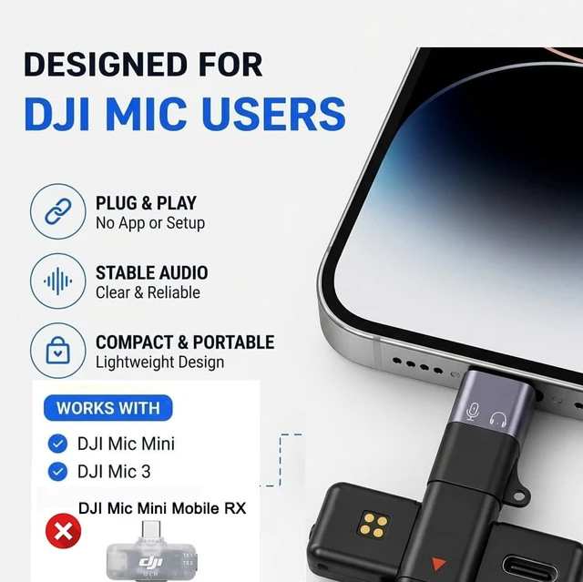Alt view image 2 of 6 - for Microphone Receiver Type-C to Lighting Adapter, USB-C to Lighting Converter for DJI Mic Mini,Mic 2,Mic 3 Compatible with i-Phone 14/13/12/11, XS Mac, PC (2pcs)