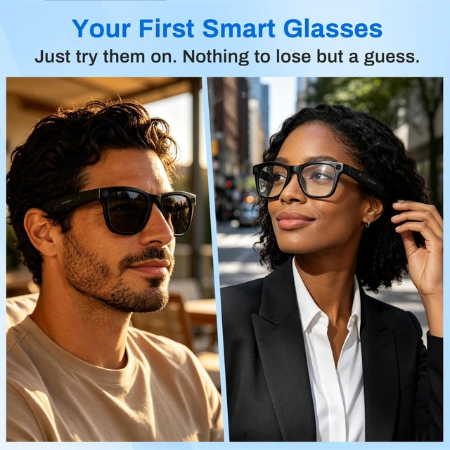 Alt view image 2 of 7 - Your First Smart Glasses Sidekick Glasses, 8MP HD Video Recording 410mAh Battery, Object Recognition & Real-Time Translation, Camera Glasses for Outdoor Activities for Women Men, Black