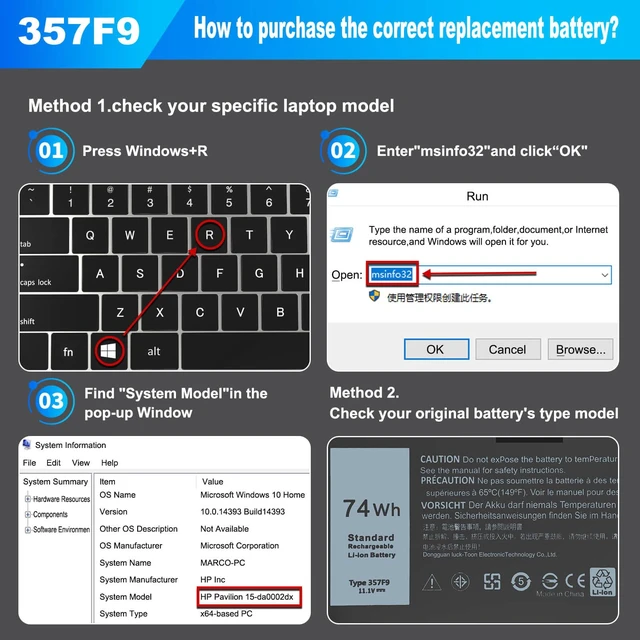 Alt view image 3 of 7 - 74Wh 357F9 Laptop Battery Compatible with Dell Inspiron 15 5000 7000 Gaming 5577 5576 7557 7559 7566 7567 Series 0GFJ6 P65F 71JF4 P65F001 P57F 0357F9 INS15PD P57F003 071JF4 11.1V
