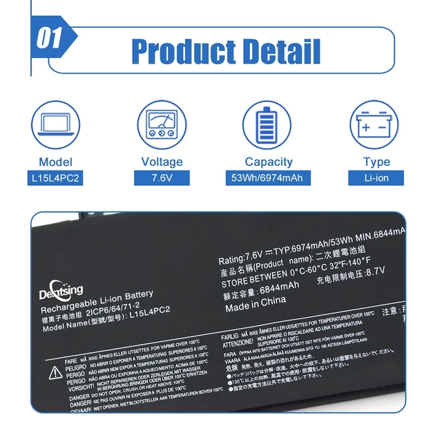 Alt view image 2 of 6 - L15L4PC2 L15M4PC2 Laptop Battery Compatible with Lenovo Yoga 710-14IKB 710-14ISK 710-15IKB 710-15ISK 710-14ISK-IFI 710-14ISK-ISE Series Notebook 5B10K90778 5B10K90802 7.6V 53Wh/6974mAh