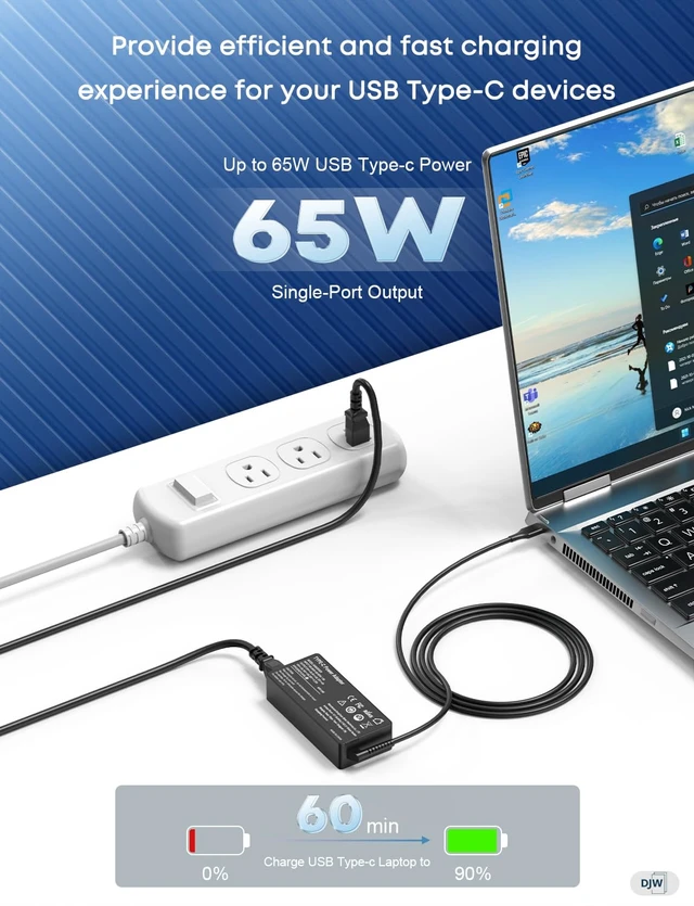 Alt view image 2 of 7 - 65W USB C Laptop Charger Compatible with Lenovo ThinkPad X1 X13 T14 T15 E14 E15 T480s T490 E480 Yoga 7i 9i Thinkbook 13s 14 15 16 Yoga C930 C940 720 Chromebook Charger