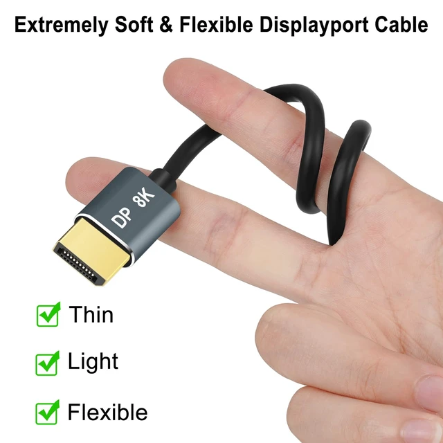 Alt view image 2 of 7 - DisplayPort 1.6FT 2Pack, Certified Ultra Slim & Thin 8K 4K DP Cable Support 8K@60Hz, 4K@144Hz 32.4Gbps for Laptop, PC, Monitor