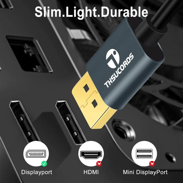 Alt view image 5 of 7 - DisplayPort 1.6FT 2Pack, Certified Ultra Slim & Thin 8K 4K DP Cable Support 8K@60Hz, 4K@144Hz 32.4Gbps for Laptop, PC, Monitor