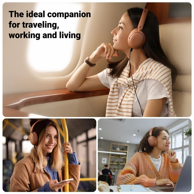 Alt view image 7 of 7 - V80 Hybrid Active Noise Cancelling Headphones, True Wireless Over Ear Bluetooth Headset with 45H Playtime Hi-Res Audio Fast Charging Multipoint Connection for Travel Home Office (Brown)